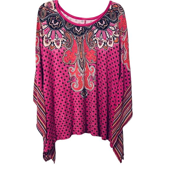 LANE BRYANT KAFTAN/KIMONO COLD SHOULDER TOP WOMENS, 14/16-PINK BROWN ORANGE ABST - Picture 1 of 12